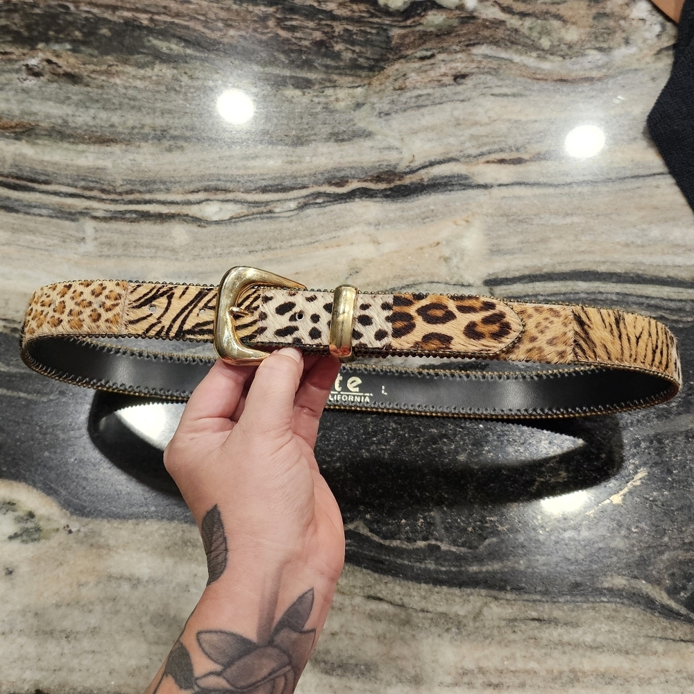 Animal Print Belt Calf Hair with Gold Buckle By Elite Large